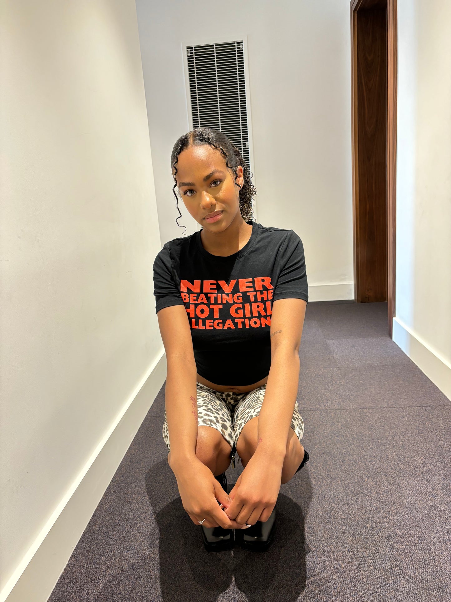 NEVER BEATING THE HOT GIRL ALLEGATIONS T SHIRT